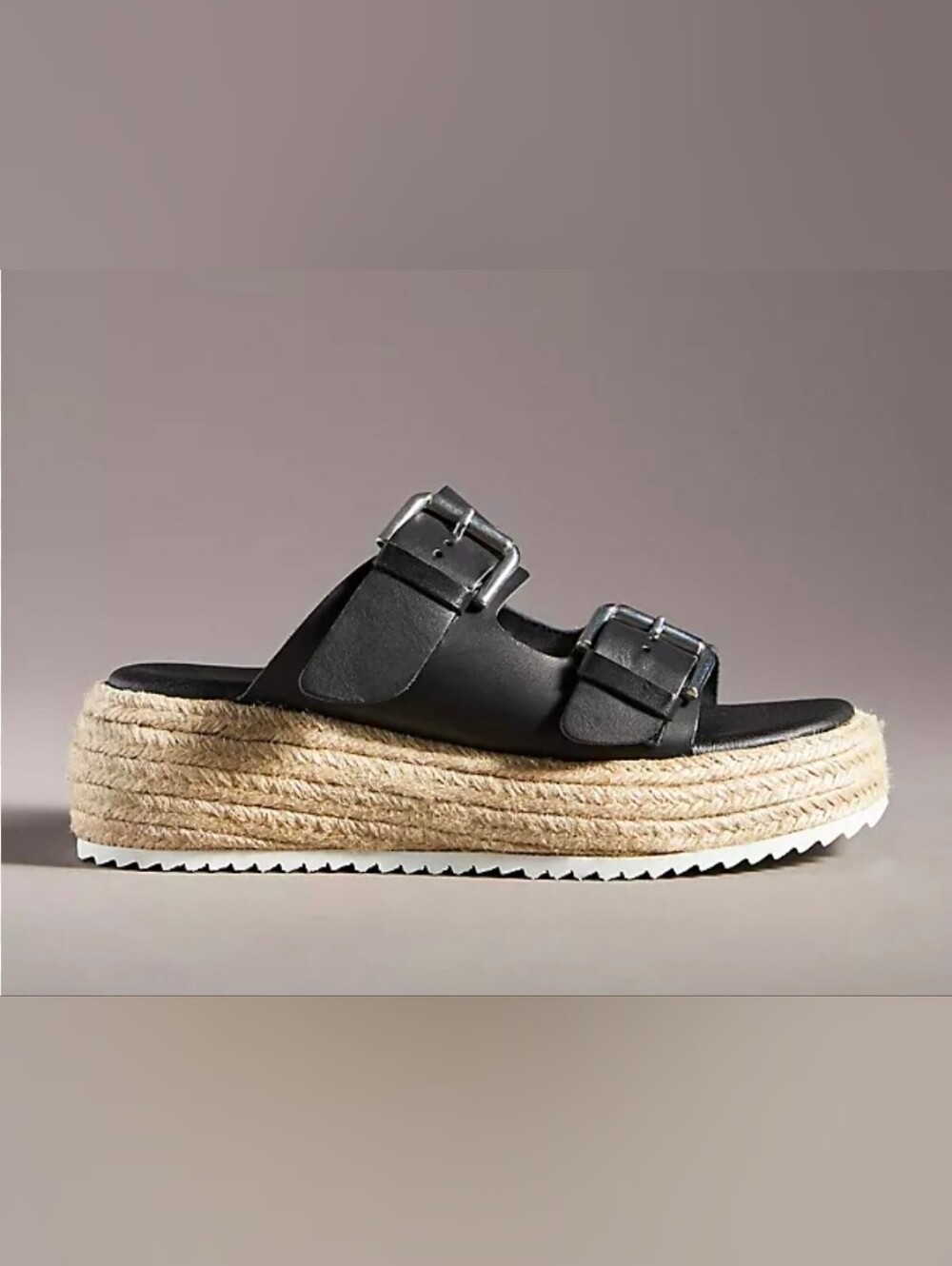 Anthropologie Black Double-Buckle Platform Espadrille Slide Sandals Sz 10 New